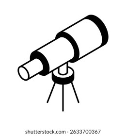 Echa un vistazo a este icono de glifo isométrico del telescopio