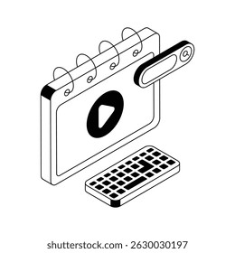 Sehen Sie sich dieses isometrische Symbol für Video-Marketing an