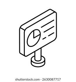 Echa un vistazo a este icono isométrico que muestra el tablero de conferencias