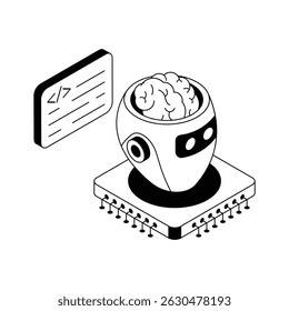 Check out this isometric icon showing robot coding process
