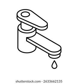 Echa un vistazo a este icono isométrico de grifo de baño de metal