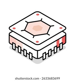 Echa un vistazo a este icono isométrico de chip de procesador