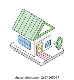 Echa un vistazo a este icono isométrico de la ubicación de la casa