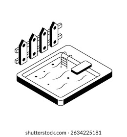 Echa un vistazo a este icono isométrico de la cerca junto a la piscina