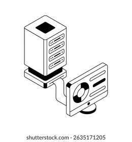 Echa un vistazo a este icono isométrico que muestra la configuración de la computadora del servidor