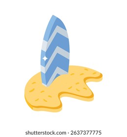 Check out this isometric icon showing surfboard on beach