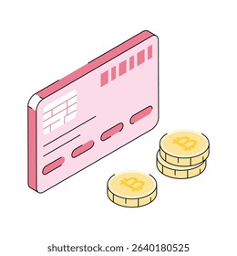 Check out this isometric icon of bitcoin card payment