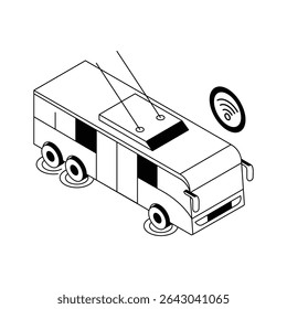 Check out this isometric icon of smart bus on road