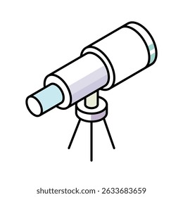 Echa un vistazo a este icono de contorno isométrico del telescopio