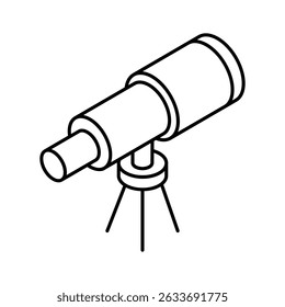 Echa un vistazo a este icono de contorno isométrico del telescopio