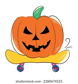 Echa un vistazo a esta pegatina de patinaje de calabaza de risa de estilo plano 