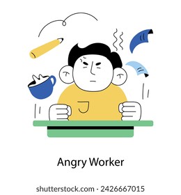 Check out this mini doodle illustration of angry worker 