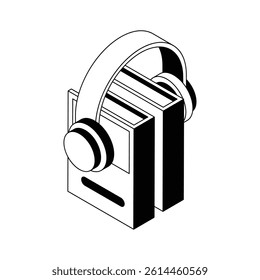 Check out this modern isometric icon showing audiobooks with headphones