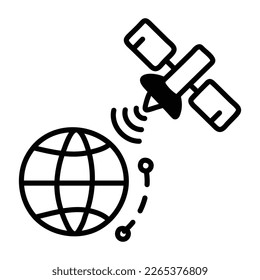 Check out this premium hand drawn icon of a communication satellite 