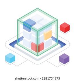 Check out this trendy isometric icon of blockchain technology 