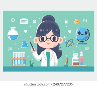 Sehen Sie sich diese einzigartige und lebendige Vektorgrafik an, die den Internationalen Tag der Frauen in der Wissenschaft begeht