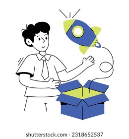 Check outline illustration of project launch 