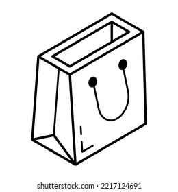 Check outline isometric icon of shopping bag 