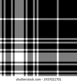 Check pattern in black and white. Herringbone textured seamless tartan plaid graphic vector background for flannel shirt, blanket, duvet cover, throw, other classic everyday fashion textile print.