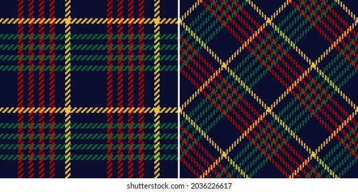 Check pattern for Christmas design in red, green, yellow, navy blue. Seamless asymmetric multicolored dark tartan check plaid for scarf, blanket, skirt, other modern winter fashion fabric print.