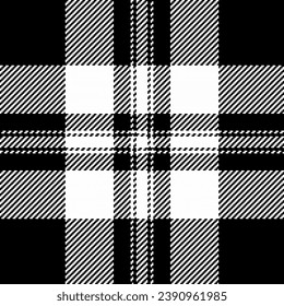 Check pattern fabric of background plaid textile with a texture tartan vector seamless in black and white colors.