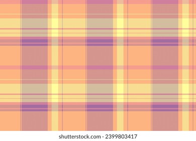 Check pattern fabric of plaid seamless texture with a background tartan textile vector in orange and magenta colors.