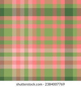 Check pattern fabric of vector textile plaid with a texture tartan seamless background in green and red colors.