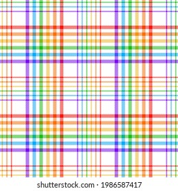 Check pattern for fashion design. Multicolored rainbow tartan vector for spring, summer, autumn, winter flannel shirt, skirt, blanket, throw, other modern fabric print. Seamless vichy background.