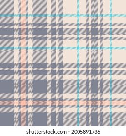 Check pattern for flannel shirt, duvet cover, blanket in grey, pink, blue. Seamless large asymmetric tartan plaid background for modern spring summer autumn winter fashion textile design.