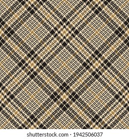 Check pattern glen texture in black, gold brown, beige. Seamless tweed plaid dog tooth tartan vector for jacket, coat, dress, skirt, trousers, other spring autumn winter fashion textile print.
