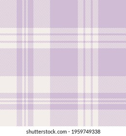 Check pattern herringbone in pastel purple lilac and off white. Vector seamless large simple tartan plaid vector for flannel shirt, throw, scarf, duvet cover, other modern fashion fabric design.