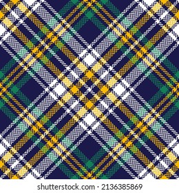 Check pattern in navy blue, green, yellow, white. Seamless herringbone textured diagonal tartan plaid for flannel shirt, scarf, skirt, blanket, other spring summer autumn winter textile design.