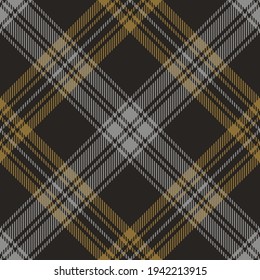 Check pattern seamless in dark grey and brown gold. Scottish tartan plaid graphic vector background for menswear flannel shirt, throw, other modern autumn winter everyday casual fashion fabric print.