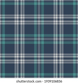 Check pattern seamless in teal green, blue, grey. Striped textured tartan plaid vector graphic for flannel shirt, blanket, throw, other modern spring summer everyday casual fashion textile print.