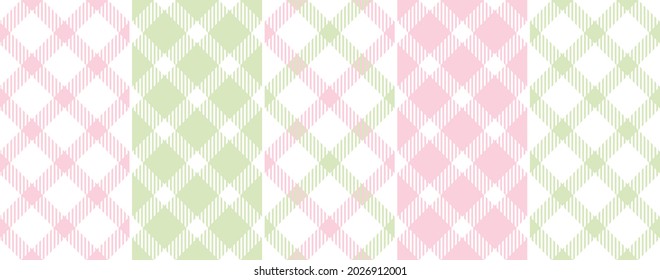 Check pattern set in pastel pink, green, white. Seamless textured tattersall tartan plaid vector for spring summer handkerchief, scarf, jacket, blanket, other modern fashion fabric design.