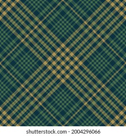 Check pattern for spring autumn winter in green and gold. Seamless glen tartan plaid graphic vector background for jacket, flannel shirt, skirt, blanket, throw, other modern fashion fabric design.