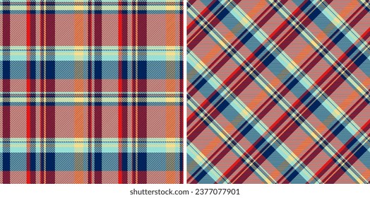 Prüfen Sie Muster Tartan von Gewebe Textur Plaid mit einem Vektorhintergrund nahtlose Textilien Set in Regenbogenfarben.
