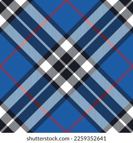 Check pattern Thomson tartan in blue, red, black, white. Seamless classic Scottish tartan plaid for autumn winter flannel shirt, blanket, duvet cover, scarf, other modern holiday fashion fabric print.
