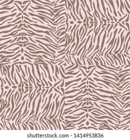 Check  pattern with tiger skin structure  in darker beige colour on light beige background. Seamless vector pattern.