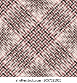 Check pattern tweed for autumn winter in black, red pink, off white. Seamless herringbone textured glen tartan plaid vector for jacket, coat, skirt, dress, other modern fashion textile print.