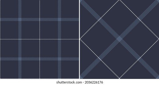 Check pattern windowpane in dark blue and grey. Classic seamless thin tartan plaid vector for spring summer autumn winter flannel shirt, scarf, skirt, dress, other modern fashion fabric print.