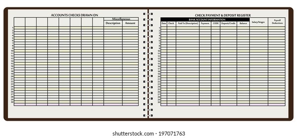 Check Payment and Deposit Register. Vector illustration.