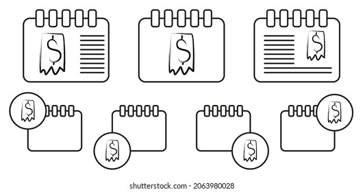 Check for payment sketch style vector icon in calender set illustration for ui and ux, website or mobile application