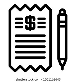 Check and pen icon. Outline check and pen vector icon for web design isolated on white background