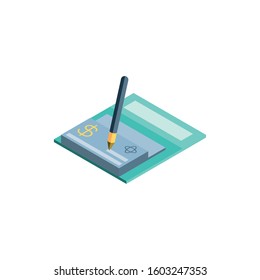 check and pen of money financial item banking commerce market payment buy currency accounting and invest theme Vector illustration