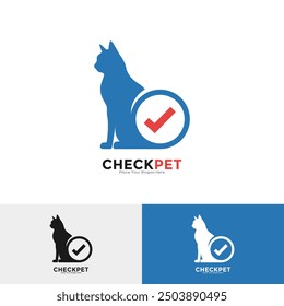  Compruebe la mascota con el logotipo del Vector del diseño del logotipo del gato. Esto es conveniente para la información de la clínica veterinaria, del negocio, del animal y de la marca de verificación