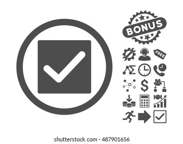 Check pictograph with bonus pictogram. Vector illustration style is flat iconic symbols, gray color, white background.