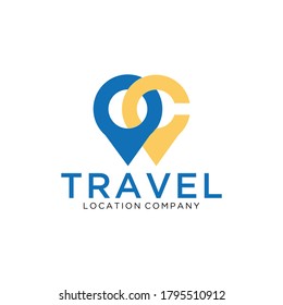 Check place logo - red tick mark and address pointer symbol. Position, location and destination vector icon.