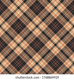 Check plaid in brown, orange, beige. Tartan herringbone pattern vector graphic for skirt, bag, or other modern autumn winter fashion textile print.