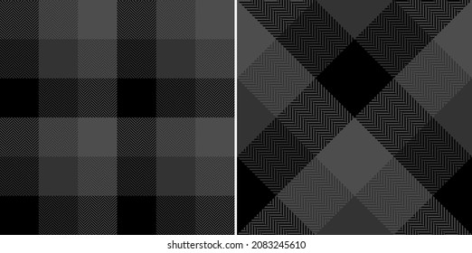 Check plaid pattern in black and dark grey. Seamless herringbone tartan buffalo check vector for autumn winter scarf, flannel shirt, blanket, duvet cover, other modern fashion fabric design.